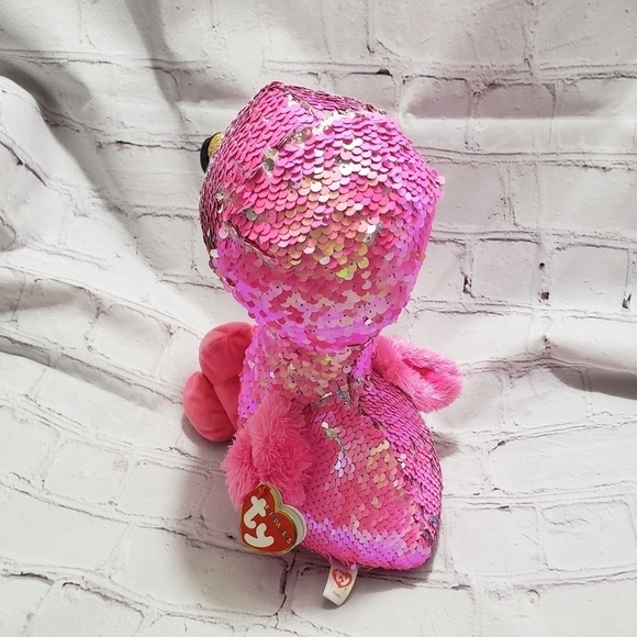 TY Flippables Pinky Pink Flamingo Plush 14-inch Stuffed Animal Year 2018 Sequins - Picture 5 of 12